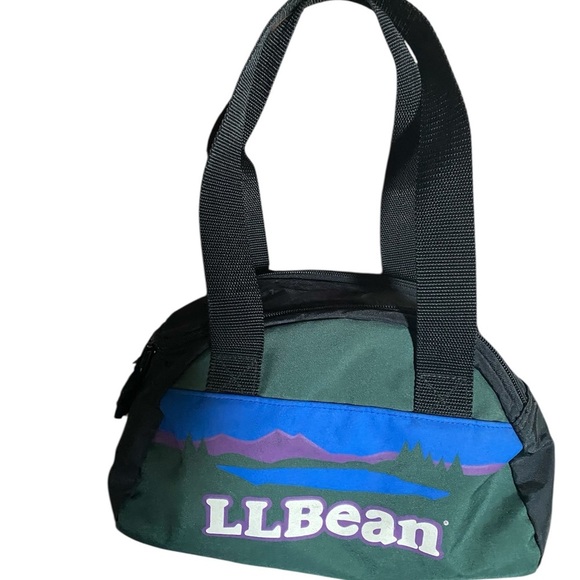 Vintage L.L. Bean Heritage Green Blue Mini Recycled Duffel Mountain Logo 20L Bag - Picture 3 of 15